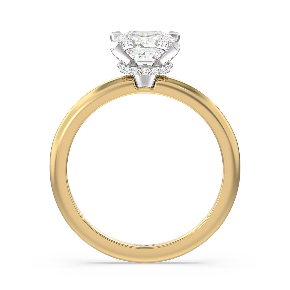Petite Modern Fine Line Hidden Halo Engagement Ring with Princess Cut Diamond in 14KT White & Yellow Gold view 2
