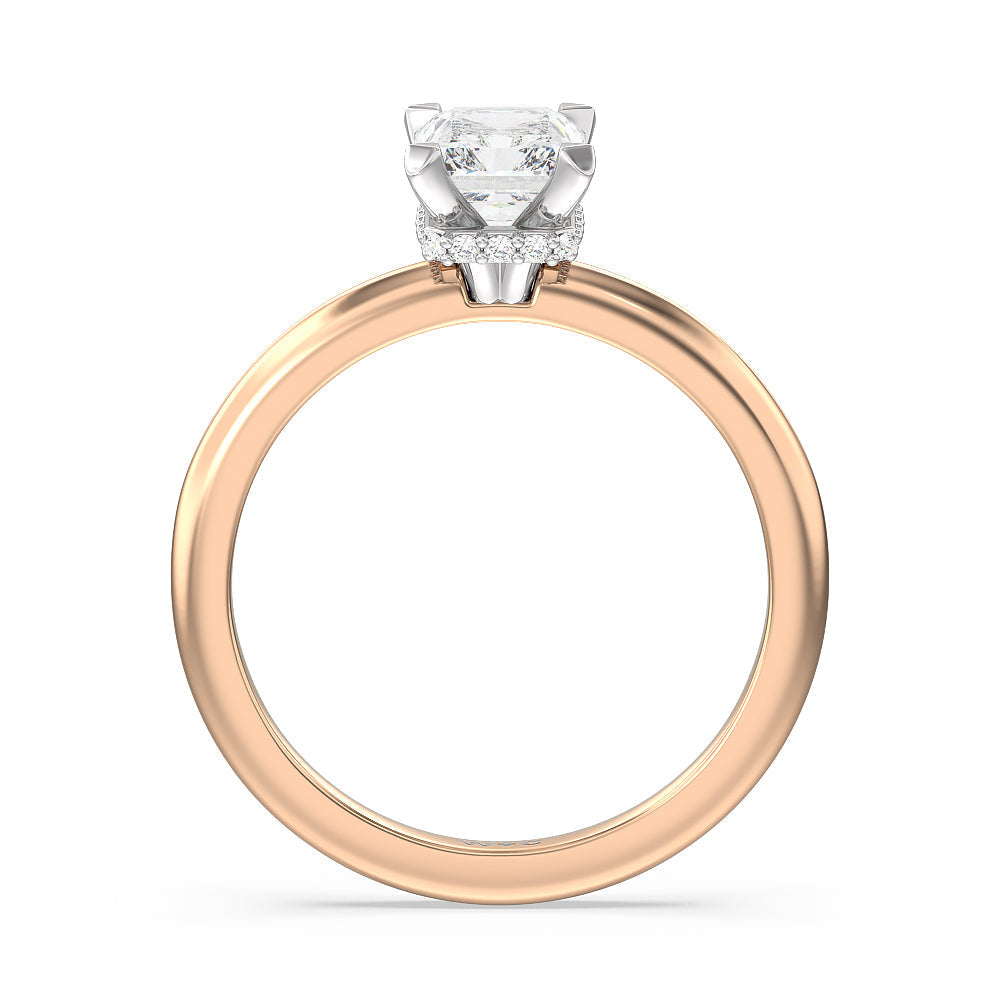 Petite Modern Fine Line Hidden Halo Engagement Ring with Radiant Cut Diamond in 14KT White & Rose Gold view 2
