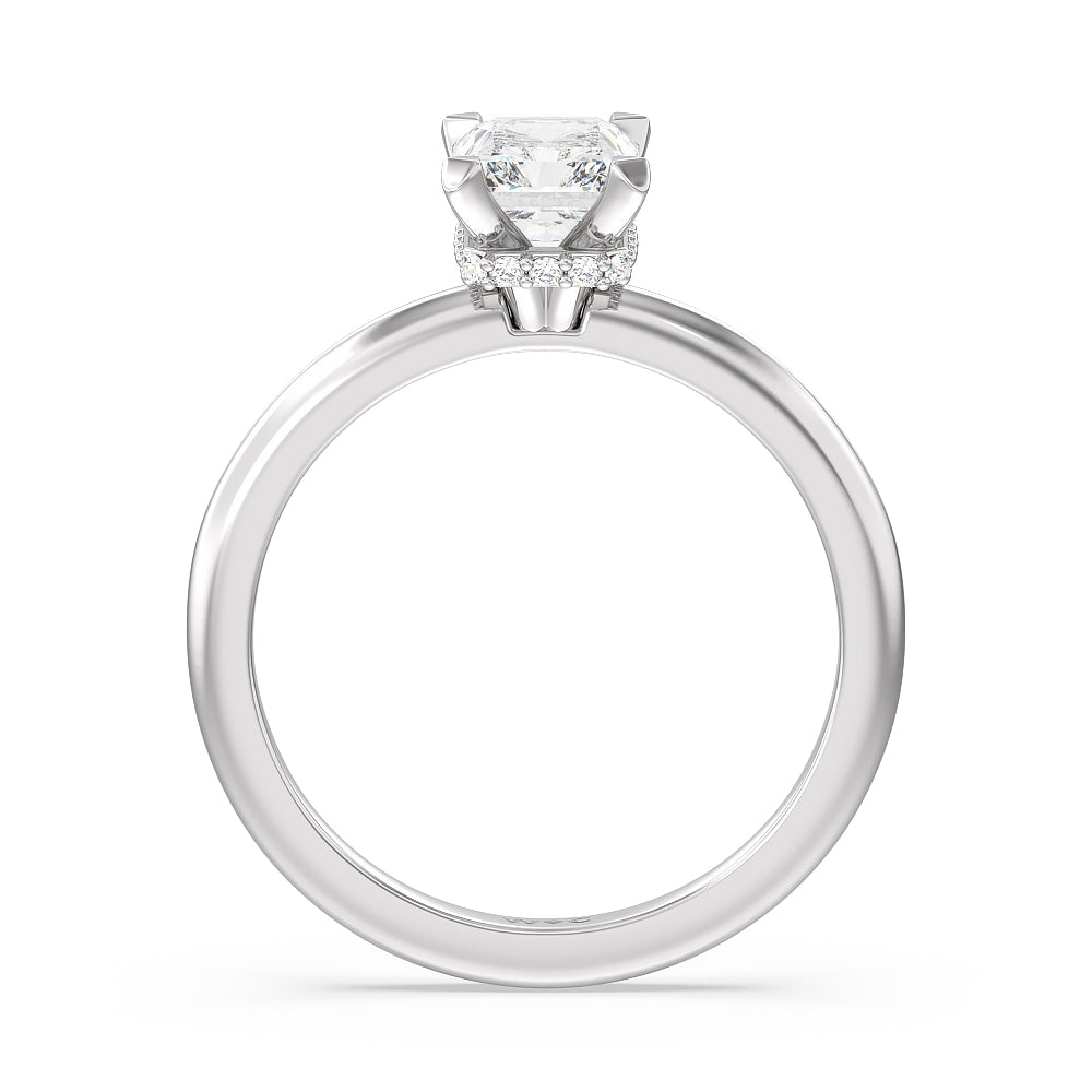 Petite Modern Fine Line Hidden Halo Engagement Ring with Radiant Cut Diamond in 14KT Platinum view 2
