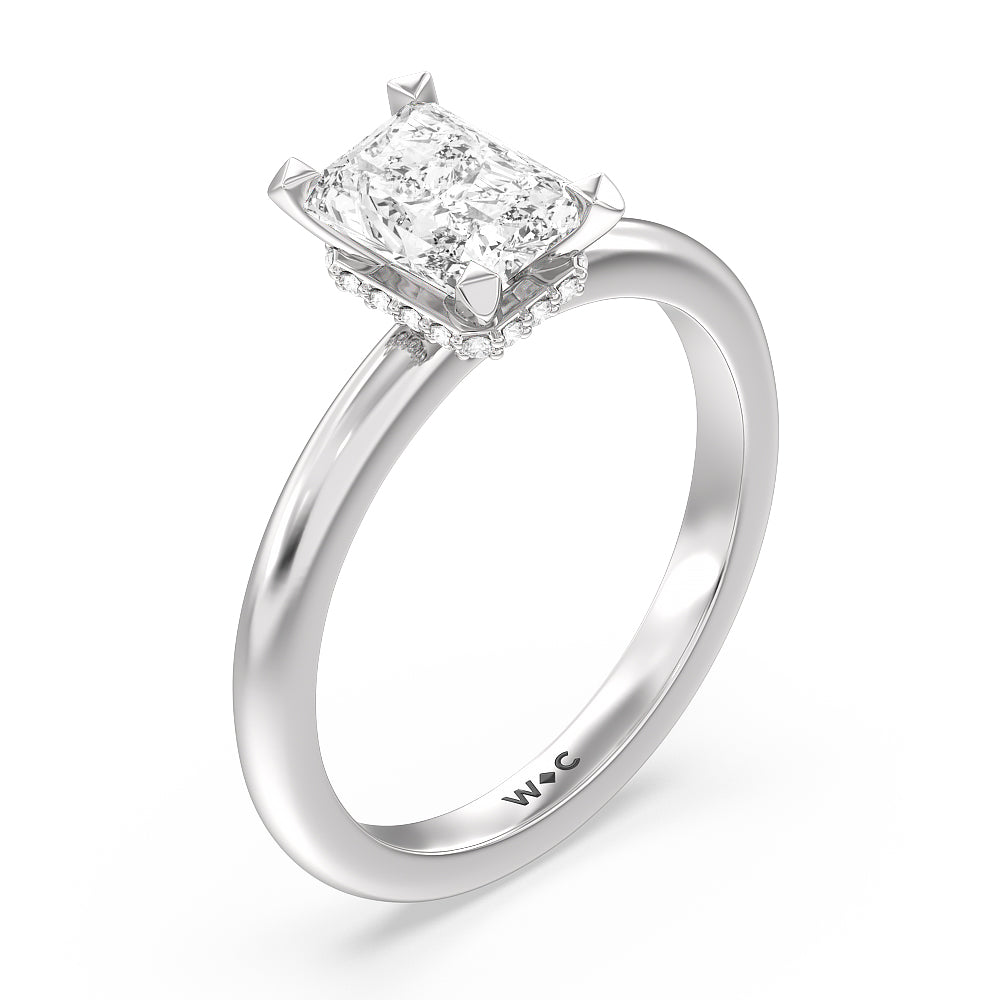 Petite Modern Fine Line Hidden Halo Engagement Ring with Radiant Cut Diamond in 14KT Platinum view 3
