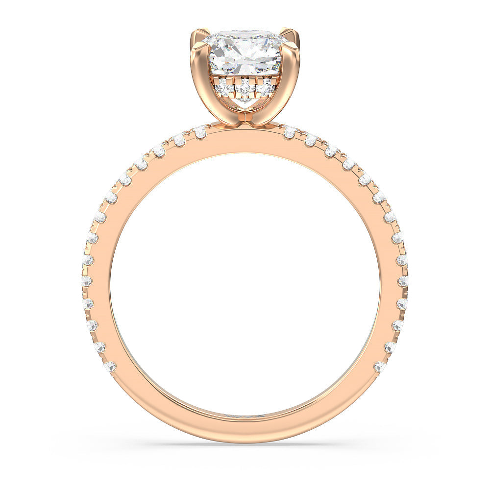 Cushion Cut Classic Hidden Halo Engagement Ring with Lab Grown Diamond in 14KT Rose Gold view 2
