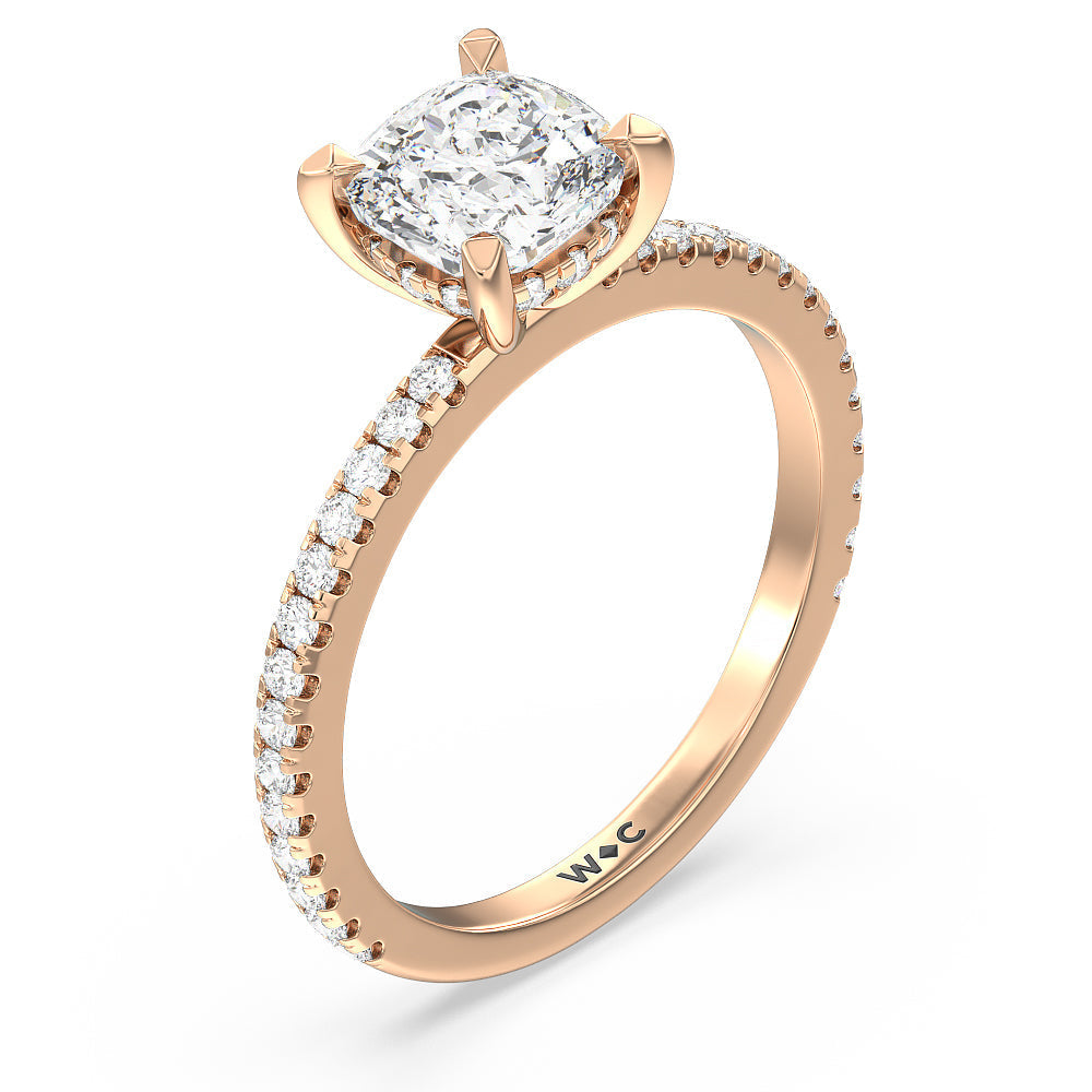 Cushion Cut Classic Hidden Halo Engagement Ring with Lab Grown Diamond in 14KT Rose Gold view 3
