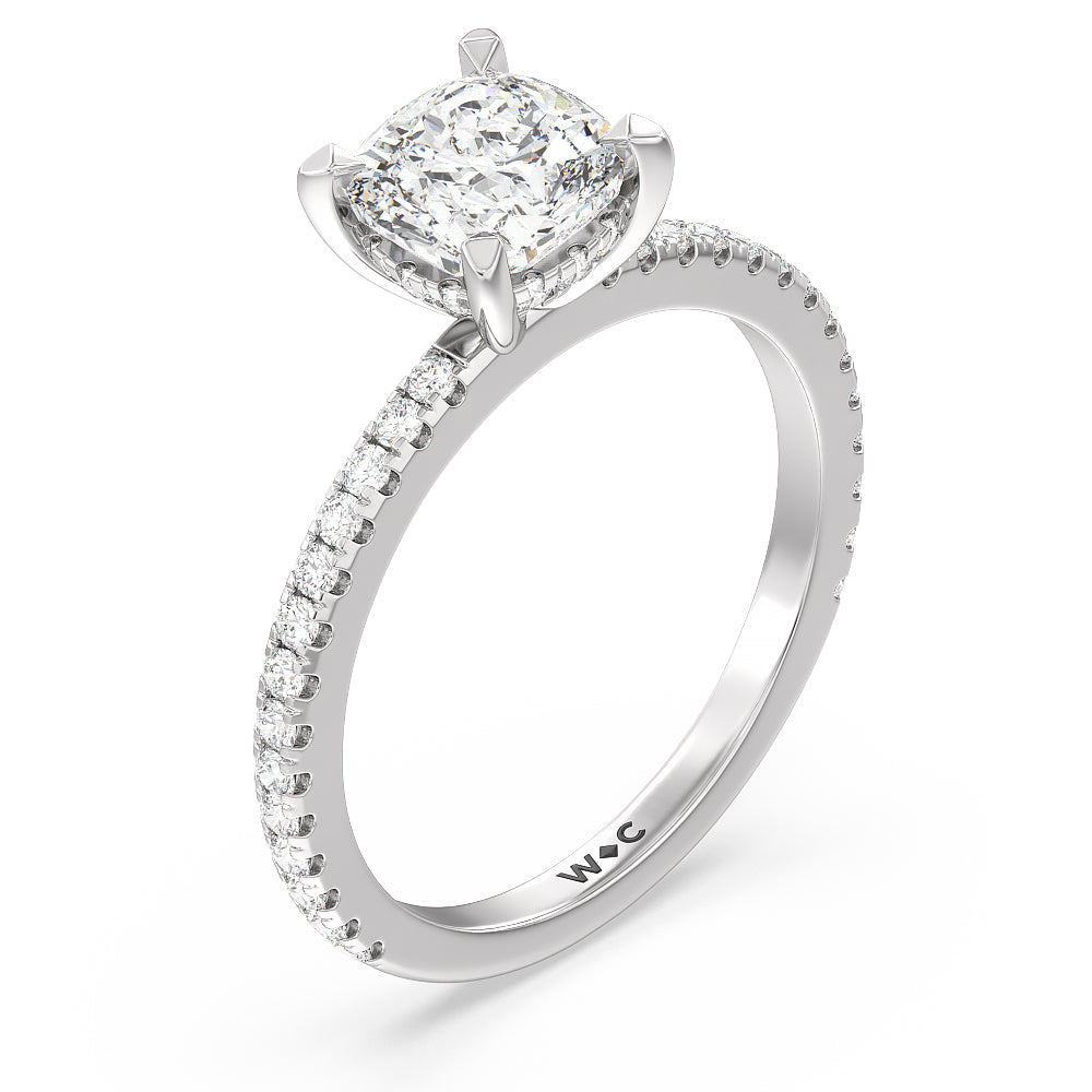 Cushion Cut Classic Hidden Halo Engagement Ring with Lab Grown Diamond in 14KT Platinum view 3
