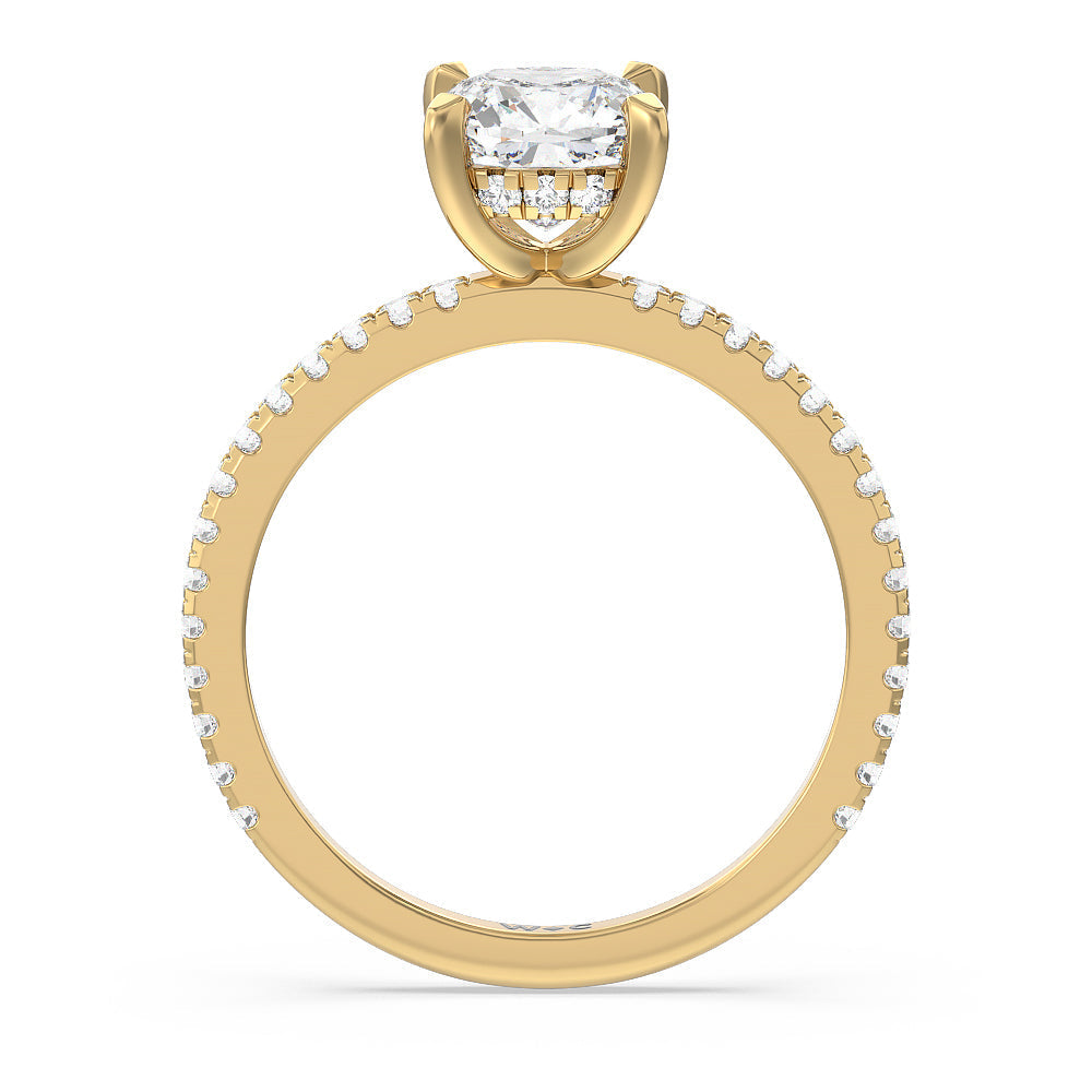 Cushion Cut Classic Hidden Halo Engagement Ring with Lab Grown Diamond in 14KT Yellow Gold view 2
