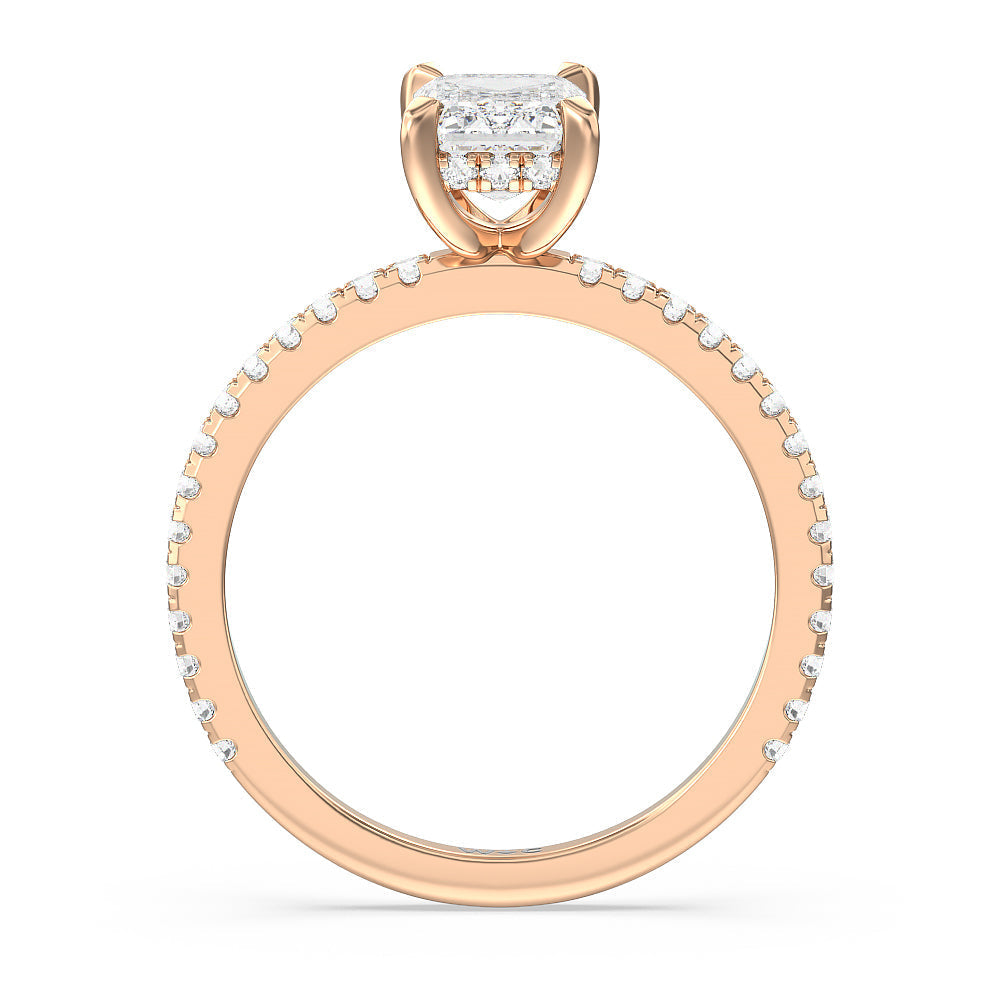 Emerald Cut Classic Hidden Halo Engagement Ring with Lab Grown Diamond in 14KT Rose Gold view 2
