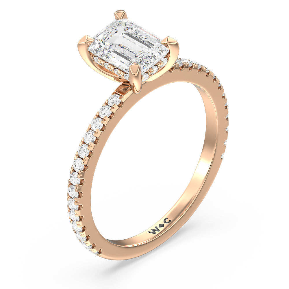 Emerald Cut Classic Hidden Halo Engagement Ring with Lab Grown Diamond in 14KT Rose Gold view 3
