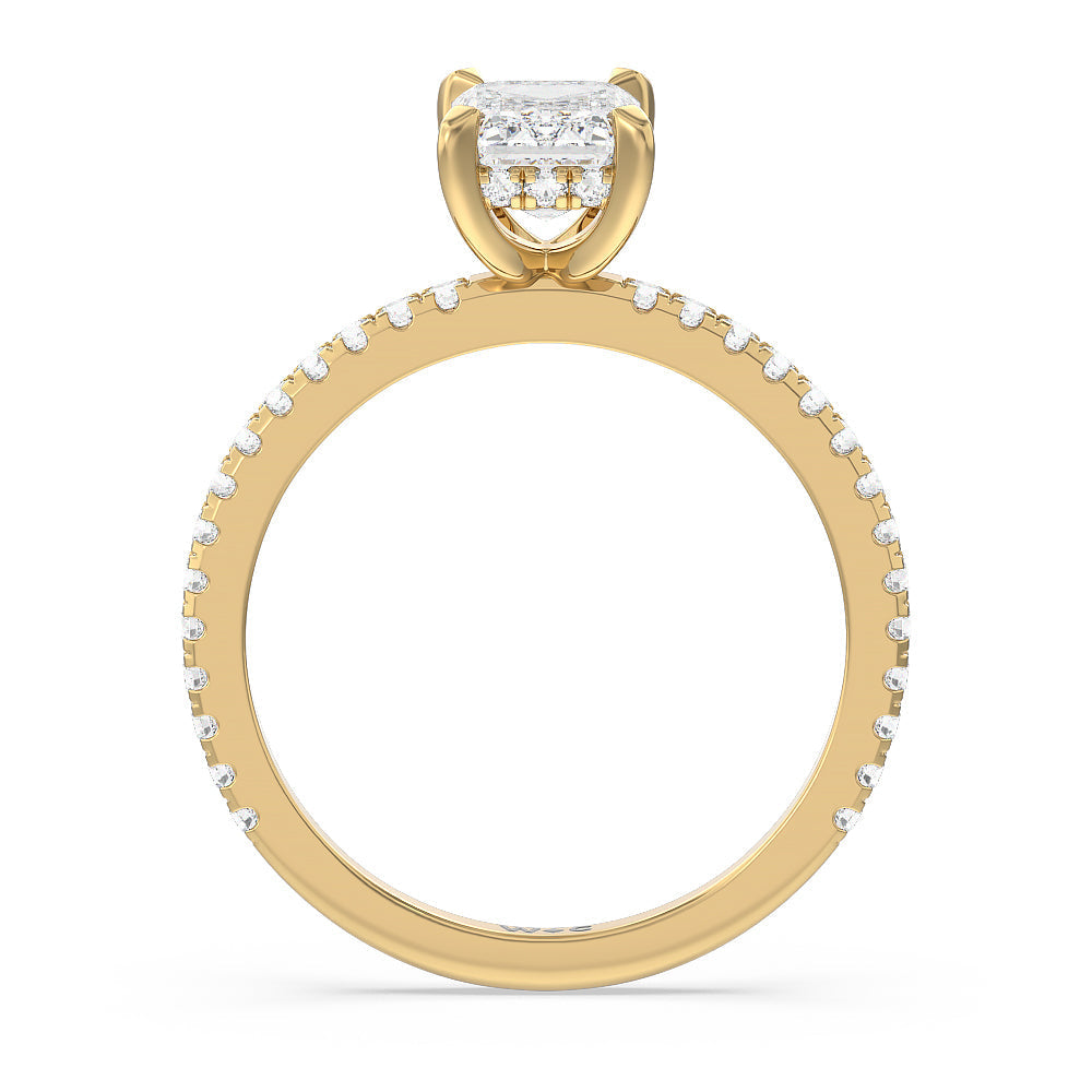 Emerald Cut Classic Hidden Halo Engagement Ring with Lab Grown Diamond in 14KT Yellow Gold view 2
