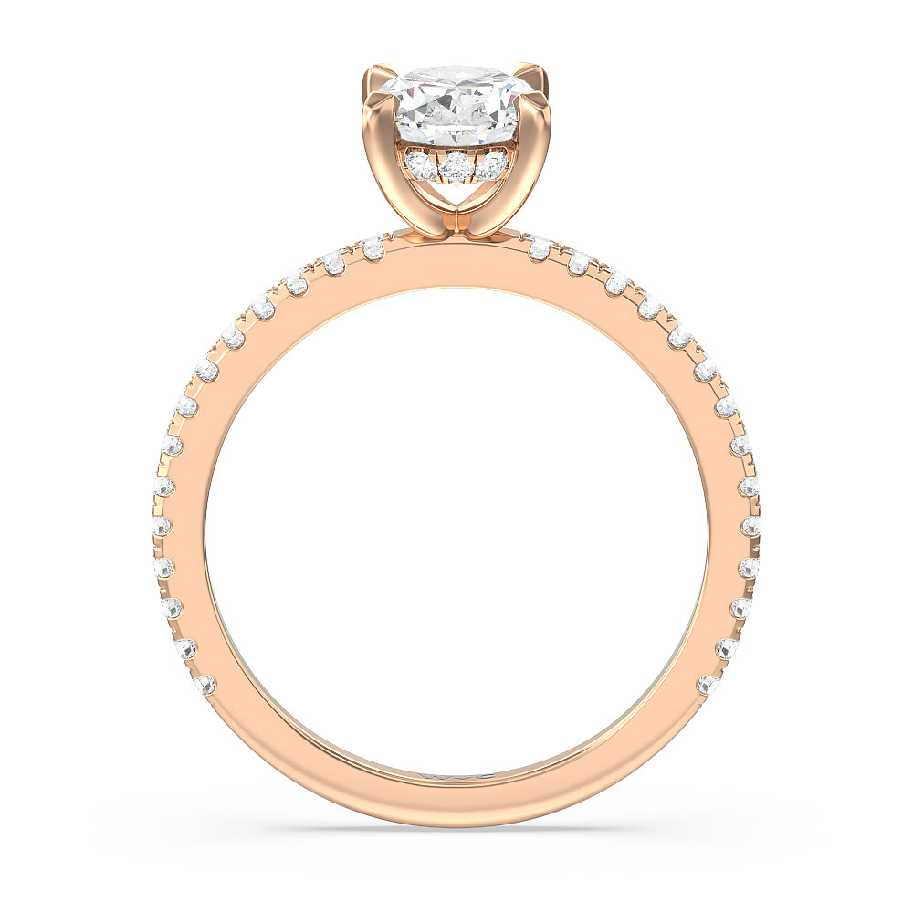 Oval Cut Classic Hidden Halo Engagement Ring with Lab Grown Diamond in 14KT Rose Gold view 2
