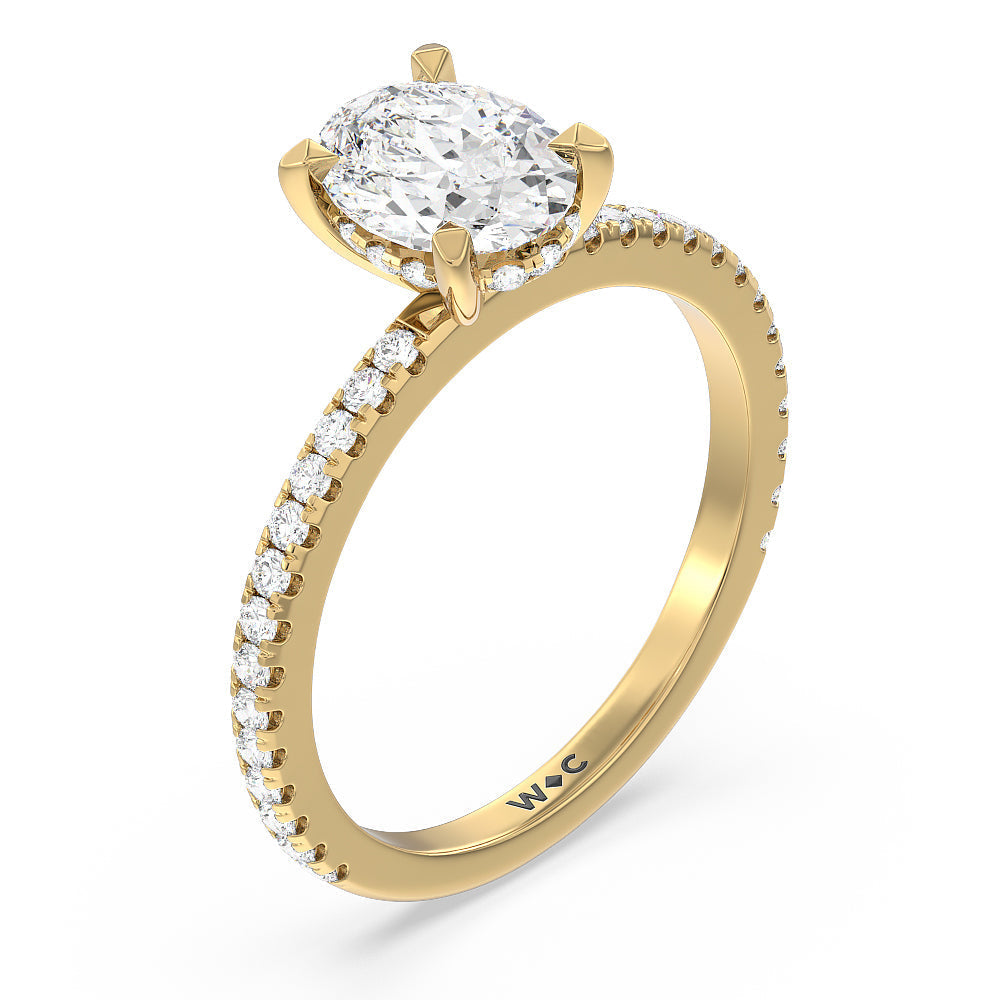 Oval Cut Classic Hidden Halo Engagement Ring with Lab Grown Diamond in 14KT Yellow Gold view 3
