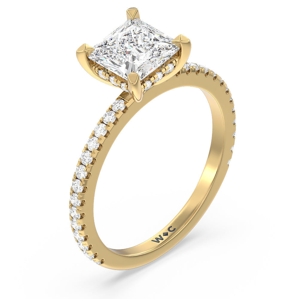 Princess Cut Classic Hidden Halo Engagement Ring with Lab Grown Diamond in 14KT Yellow Gold view 3
