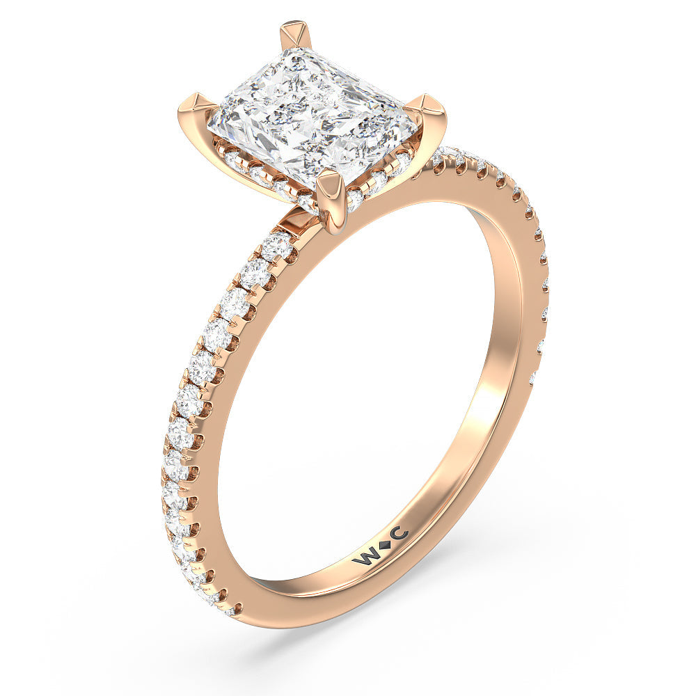 Radiant Cut Classic Hidden Halo Engagement Ring with Lab Grown Diamond in 14KT Rose Gold view 3
