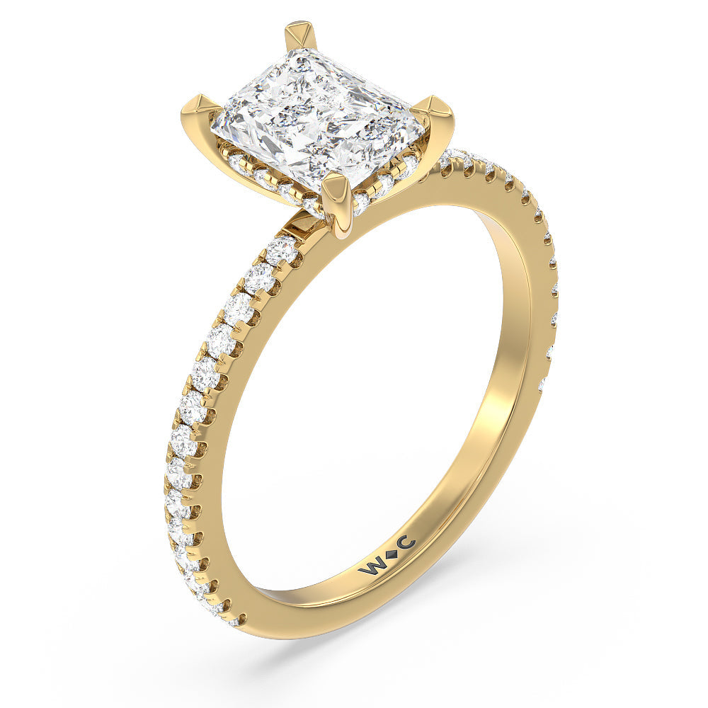 Radiant Cut Classic Hidden Halo Engagement Ring with Lab Grown Diamond in 14KT Yellow Gold view 3
