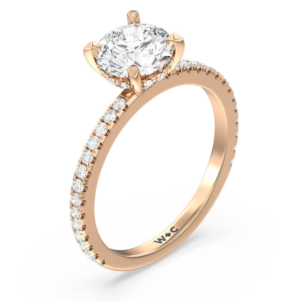 Round Cut Classic Hidden Halo Engagement Ring with Lab Grown Diamond in 14KT Rose Gold view 3

