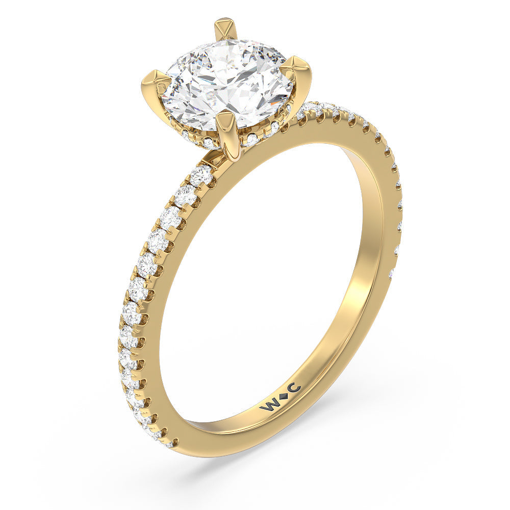Round Cut Classic Hidden Halo Engagement Ring with Lab Grown Diamond in 14KT Yellow Gold view 3
