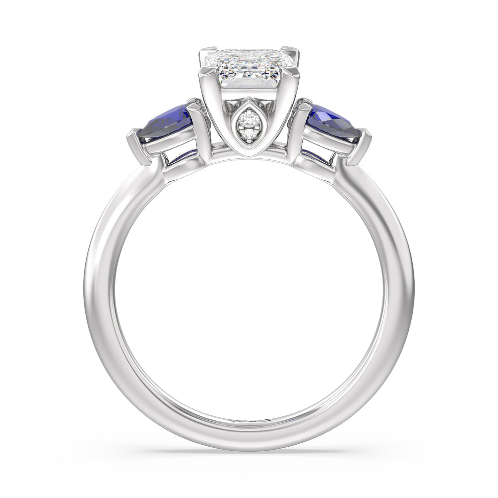 Emerald Cut Something Blue Iris Three Stone Engagement Ring with Lab Grown Diamond in 14KT Platinum view 2
