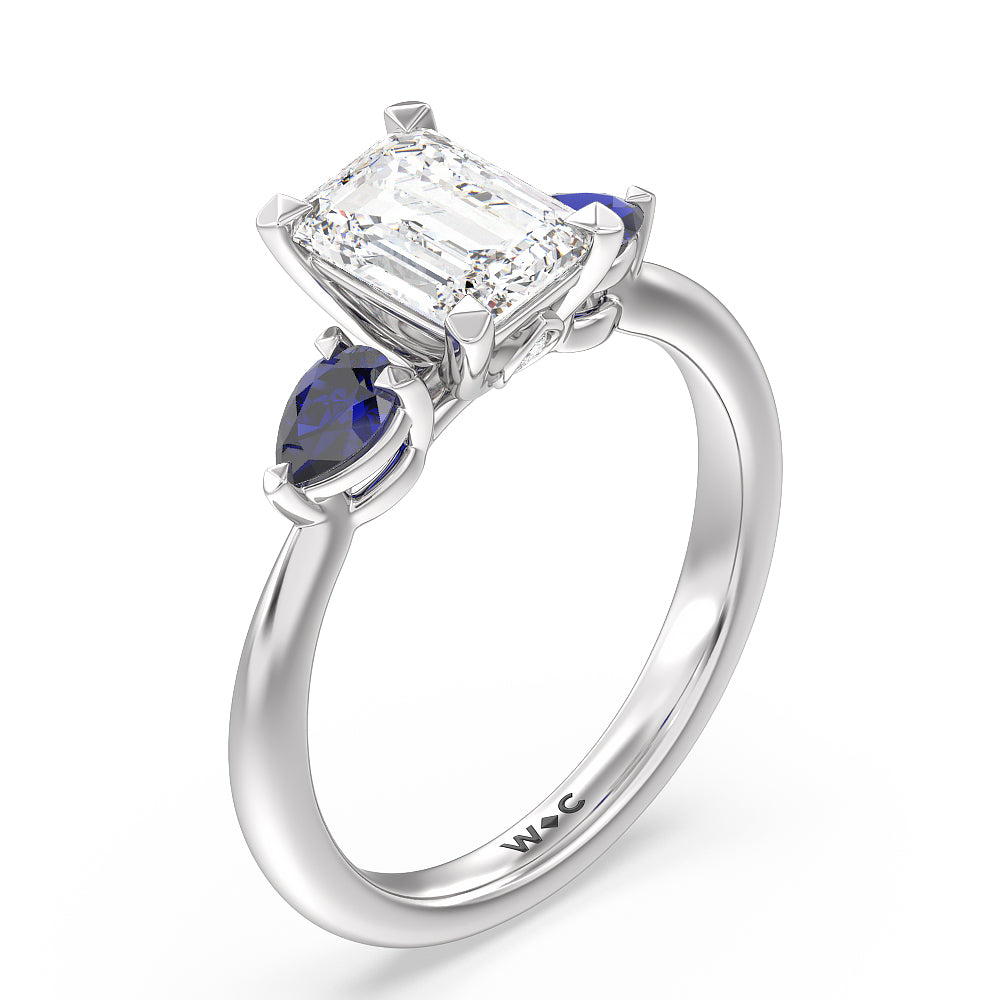 Emerald Cut Something Blue Iris Three Stone Engagement Ring with Lab Grown Diamond in 14KT Platinum view 3
