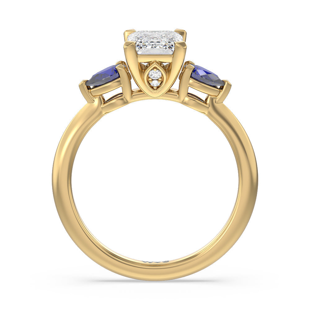 Emerald Cut Something Blue Iris Three Stone Engagement Ring with Lab Grown Diamond in 14KT Yellow Gold view 2
