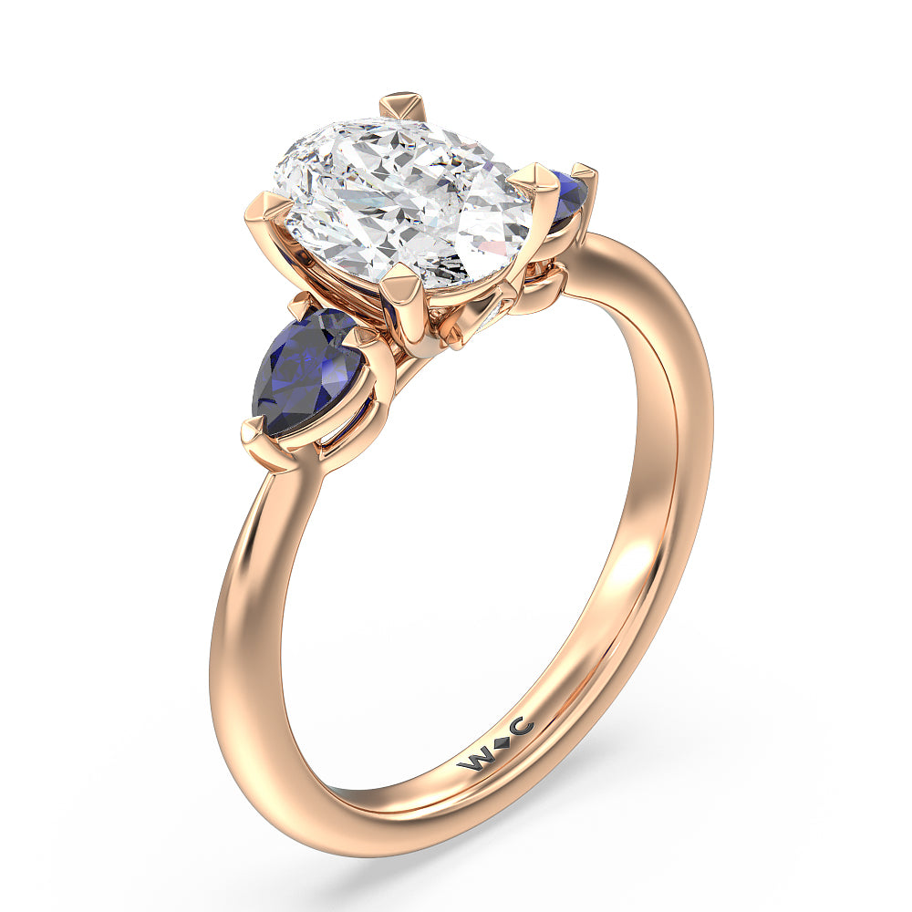 Oval Cut Something Blue Iris Three Stone Engagement Ring with Lab Grown Diamond in 14KT Rose Gold view 3
