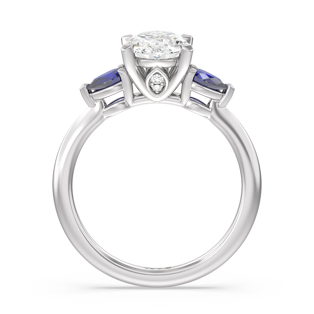 Oval Cut Something Blue Iris Three Stone Engagement Ring with Lab Grown Diamond in 14KT Platinum view 2
