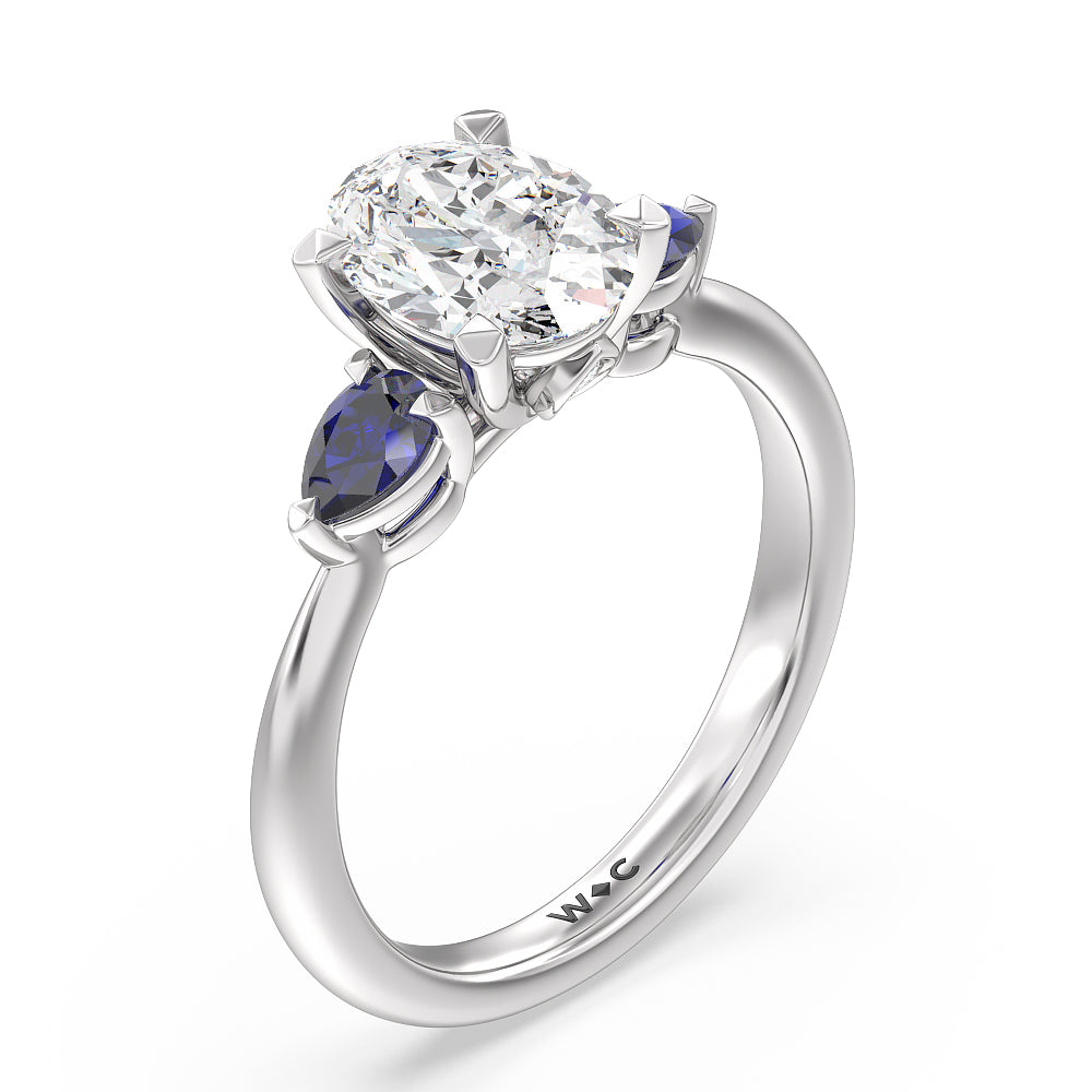 Oval Cut Something Blue Iris Three Stone Engagement Ring with Lab Grown Diamond in 14KT Platinum view 3
