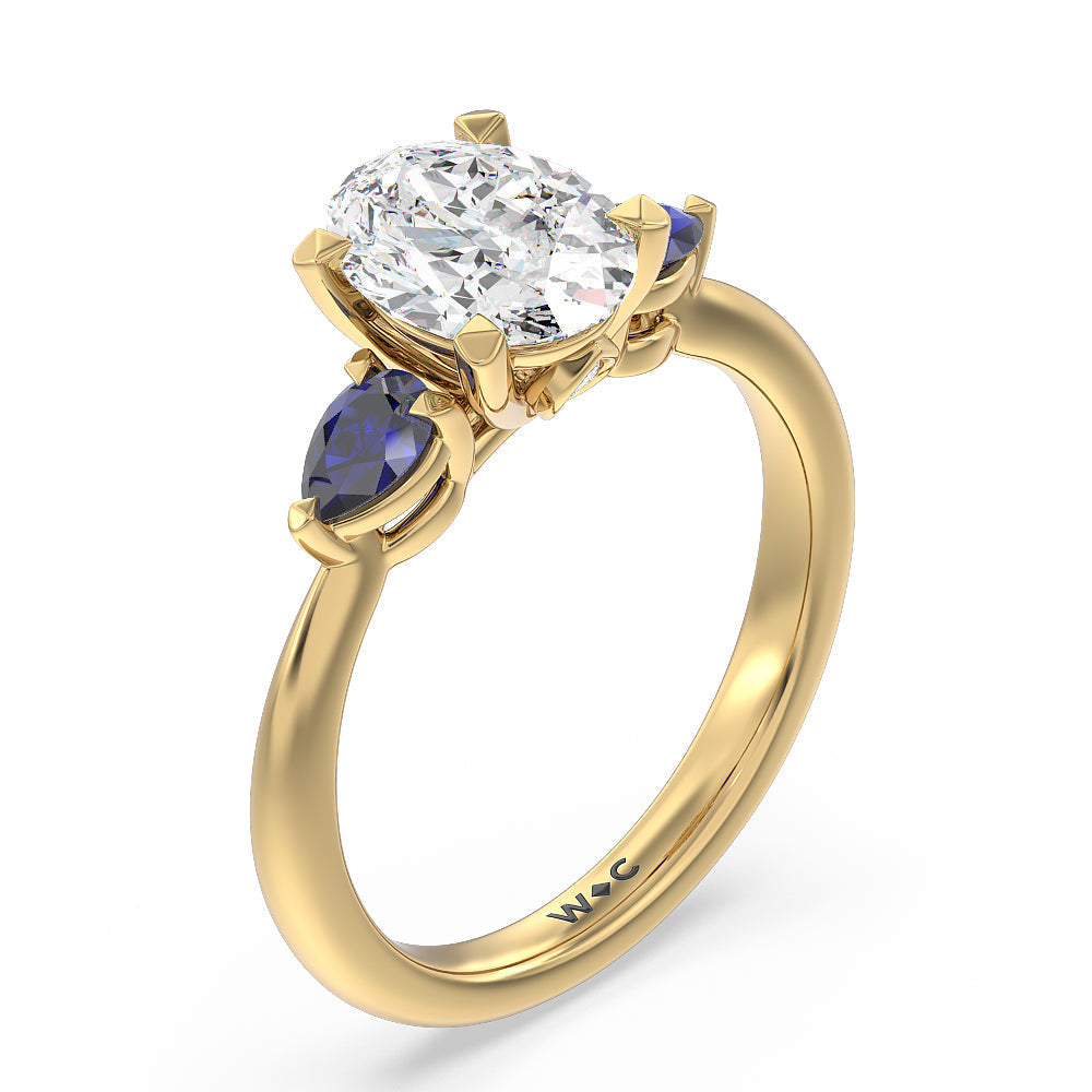 Oval Cut Something Blue Iris Three Stone Engagement Ring with Lab Grown Diamond in 14KT Yellow Gold view 3
