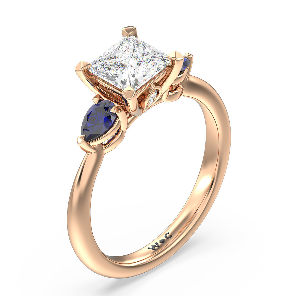 Princess Cut Something Blue Iris Three Stone Engagement Ring with Lab Grown Diamond in 14KT Rose Gold view 3
