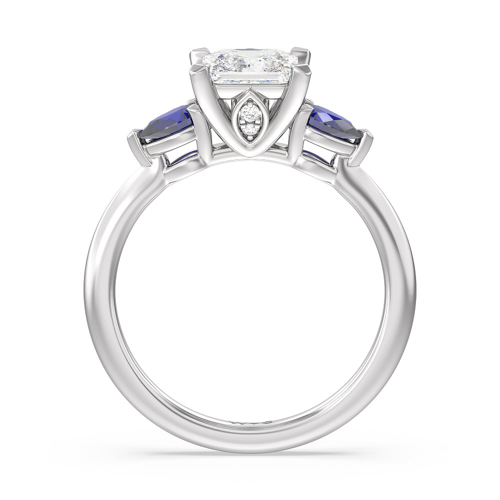 Princess Cut Something Blue Iris Three Stone Engagement Ring with Lab Grown Diamond in 14KT Platinum view 2
