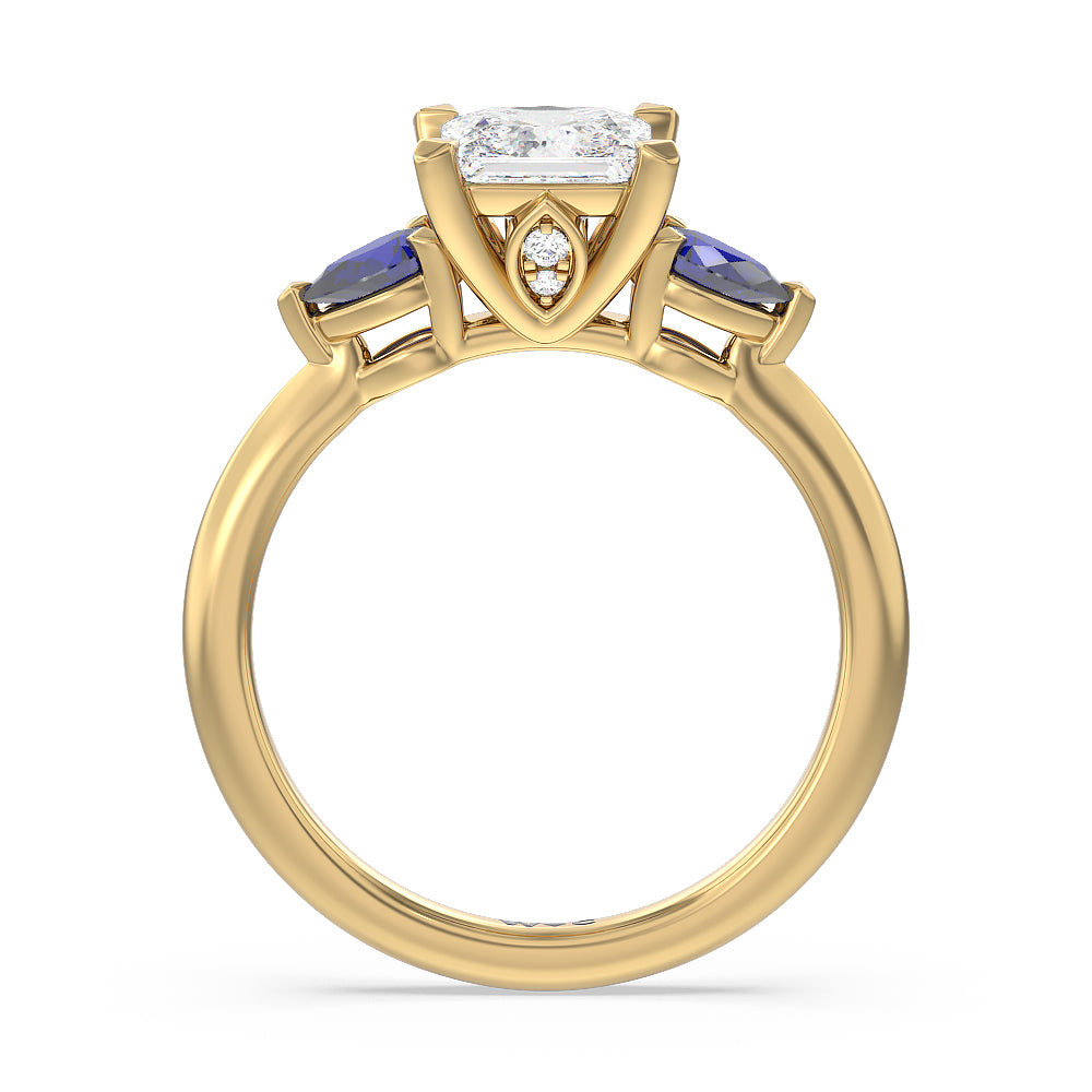 Princess Cut Something Blue Iris Three Stone Engagement Ring with Lab Grown Diamond in 14KT Yellow Gold view 2
