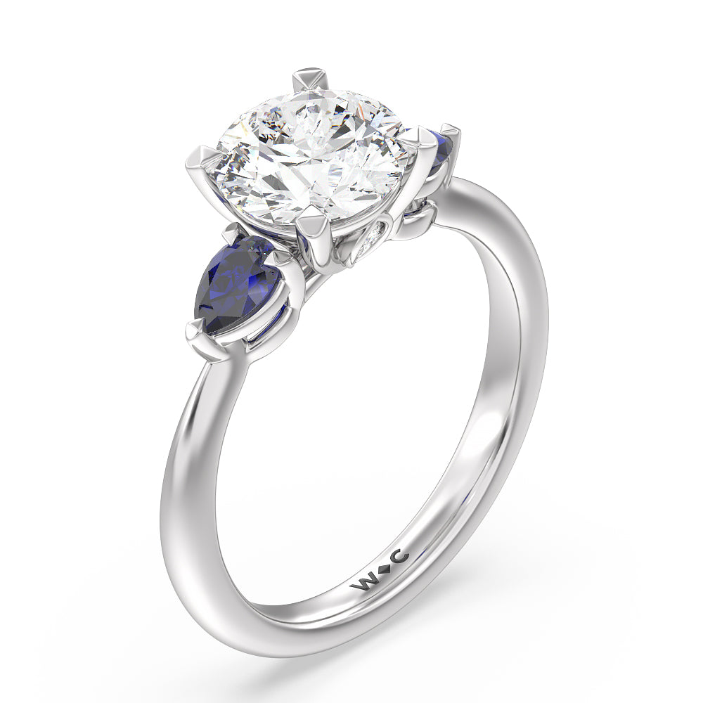 Round Cut Something Blue Iris Three Stone Engagement Ring with Lab Grown Diamond in 14KT Platinum view 3
