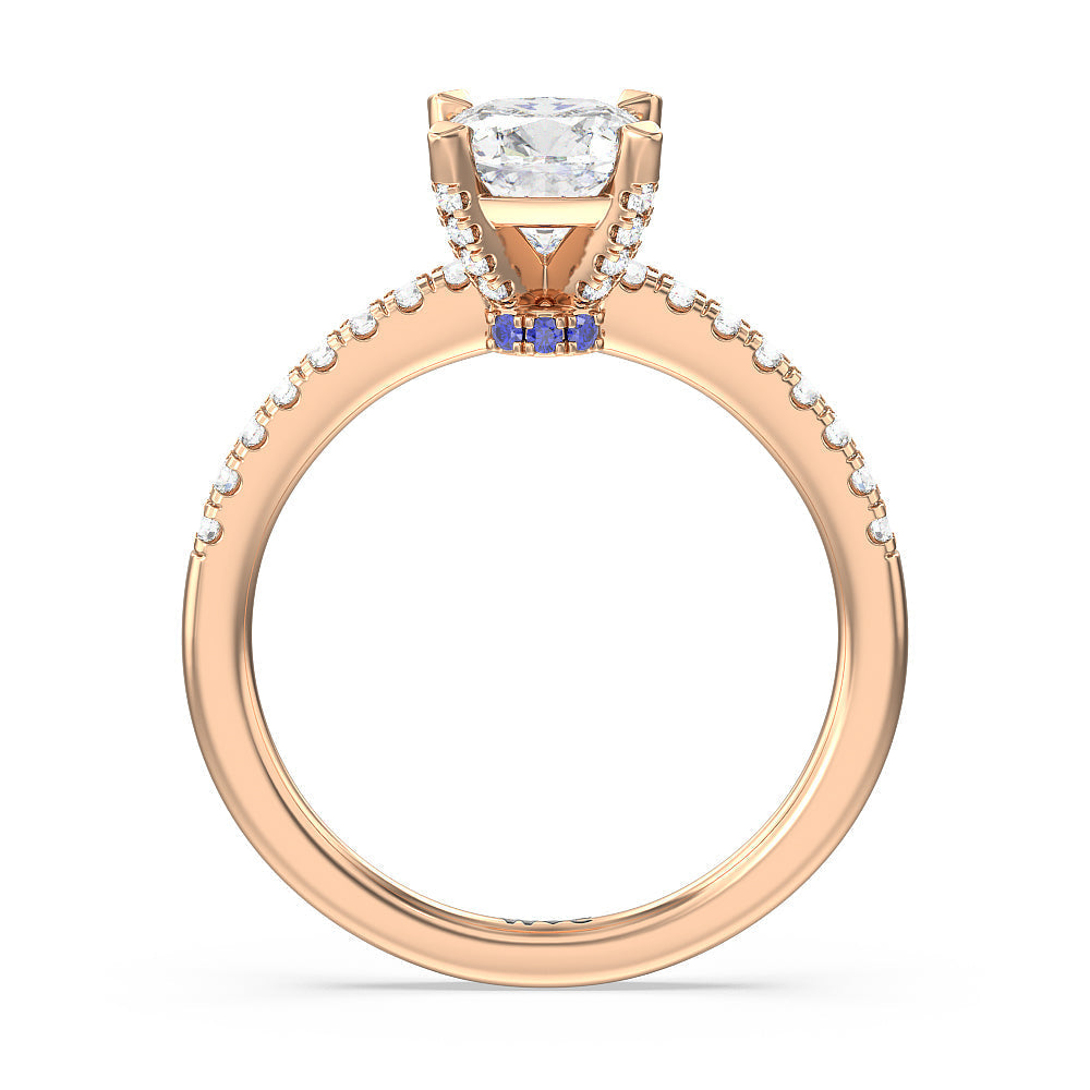 Something Blue Veronica Spire Under Halo Engagement Ring with Cushion Cut Diamond in 14KT Rose Gold view 2

