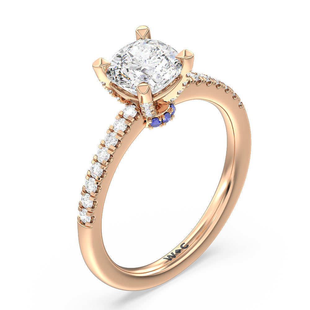 Something Blue Veronica Spire Under Halo Engagement Ring with Cushion Cut Diamond in 14KT Rose Gold view 3

