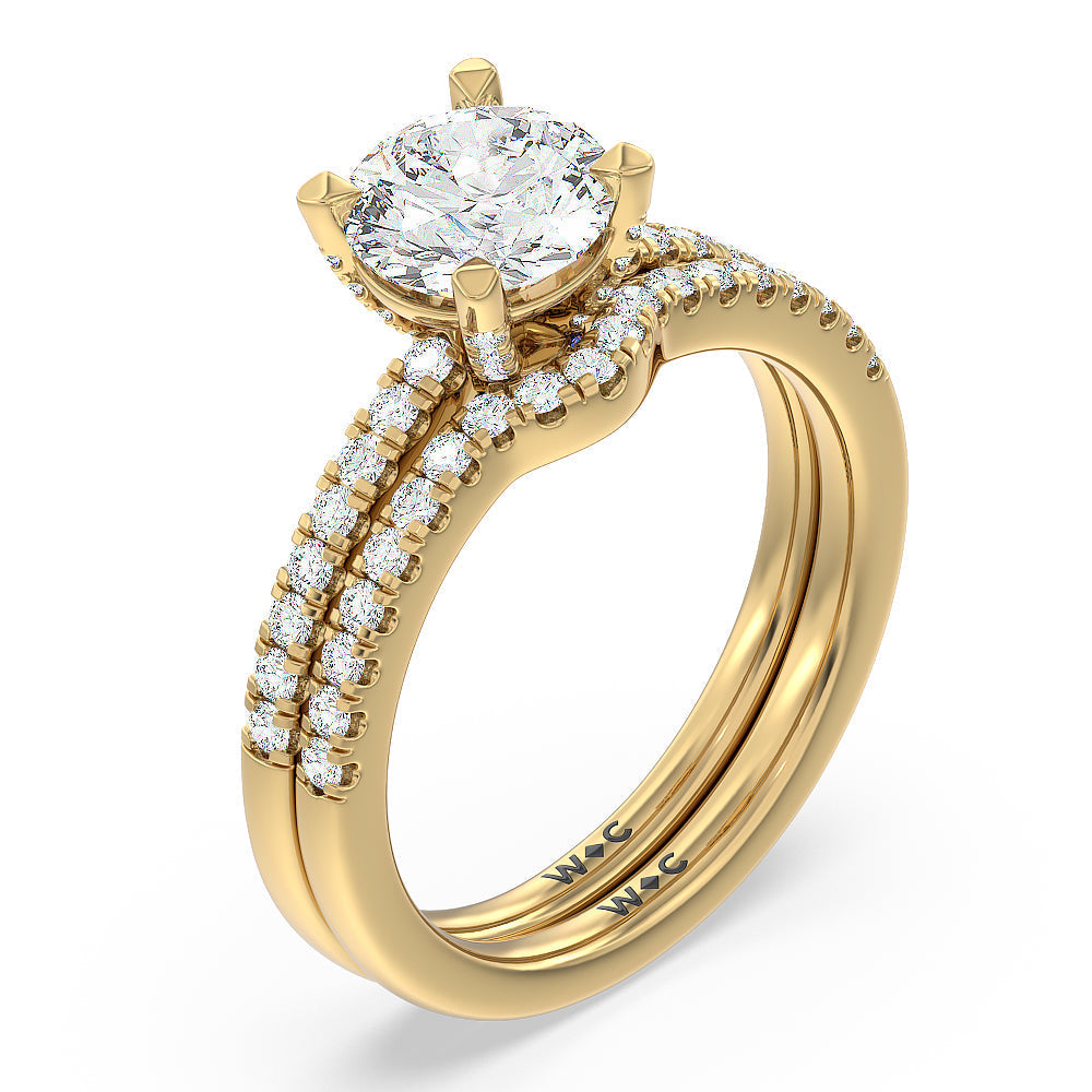 Something Blue Veronica Spire Under Halo Engagement Ring with Cushion Cut Diamond in 14KT Yellow Gold view 4
