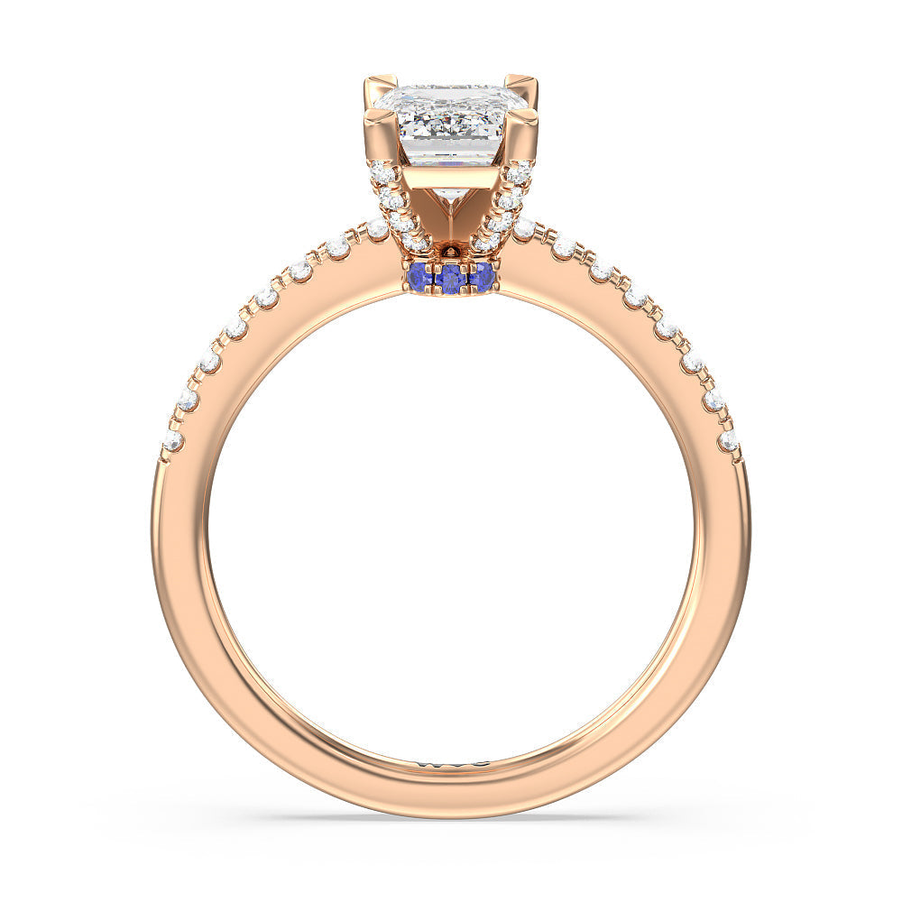 Something Blue Veronica Spire Under Halo Engagement Ring with Emerald Cut Diamond in 14KT Rose Gold view 2
