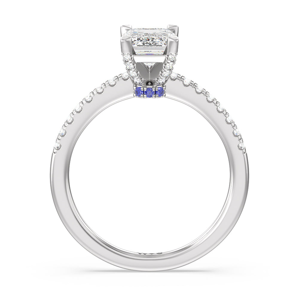 Something Blue Veronica Spire Under Halo Engagement Ring with Emerald Cut Diamond in 14KT Platinum view 2
