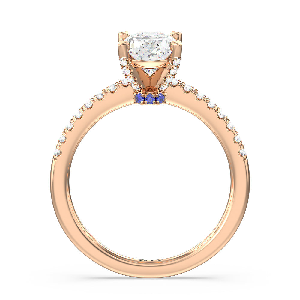 Something Blue Veronica Spire Under Halo Engagement Ring with Oval Cut Diamond in 14KT Rose Gold view 2
