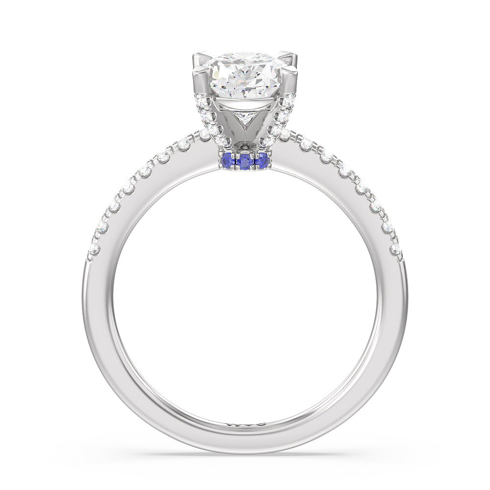 Something Blue Veronica Spire Under Halo Engagement Ring with Oval Cut Diamond in 14KT Platinum view 2
