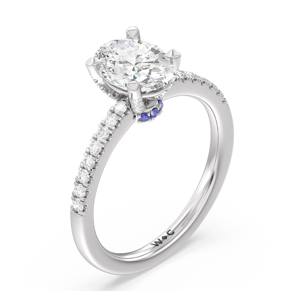 Something Blue Veronica Spire Under Halo Engagement Ring with Oval Cut Diamond in 14KT Platinum view 3

