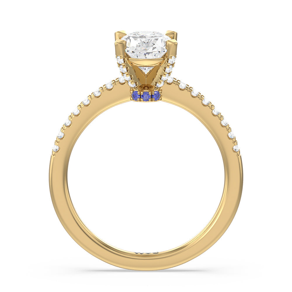 Something Blue Veronica Spire Under Halo Engagement Ring with Oval Cut Diamond in 14KT Yellow Gold view 2
