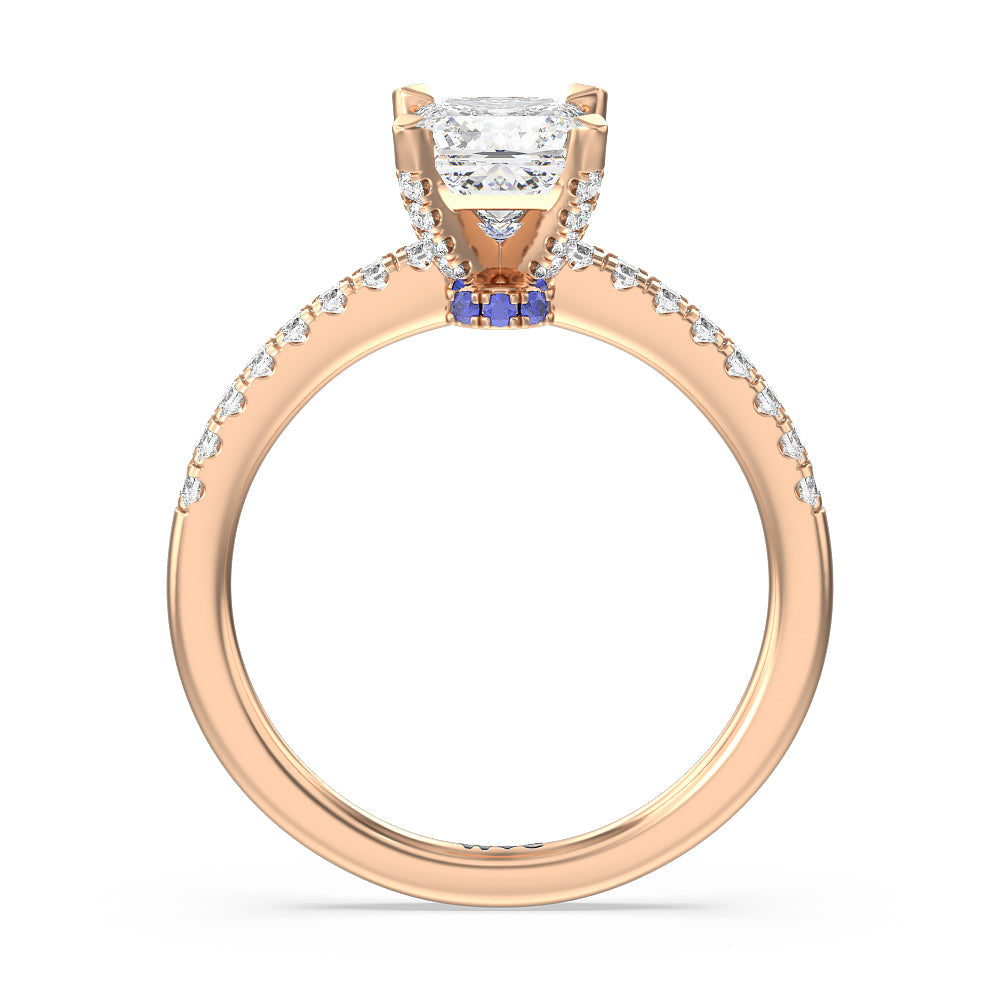 Something Blue Veronica Spire Under Halo Engagement Ring with Princess Cut Diamond in 14KT Rose Gold view 2
