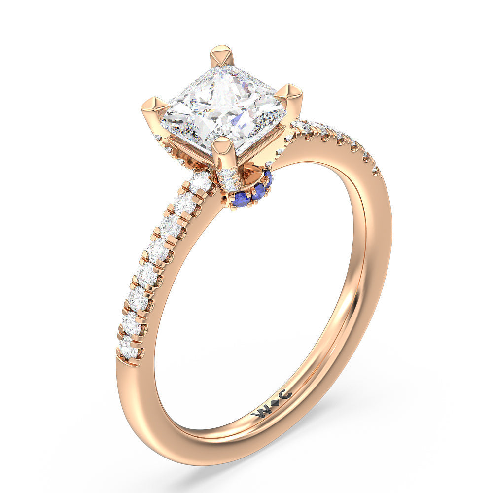 Something Blue Veronica Spire Under Halo Engagement Ring with Princess Cut Diamond in 14KT Rose Gold view 3

