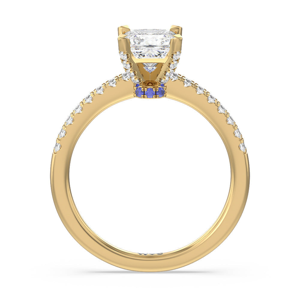 Something Blue Veronica Spire Under Halo Engagement Ring with Princess Cut Diamond in 14KT Yellow Gold view 2
