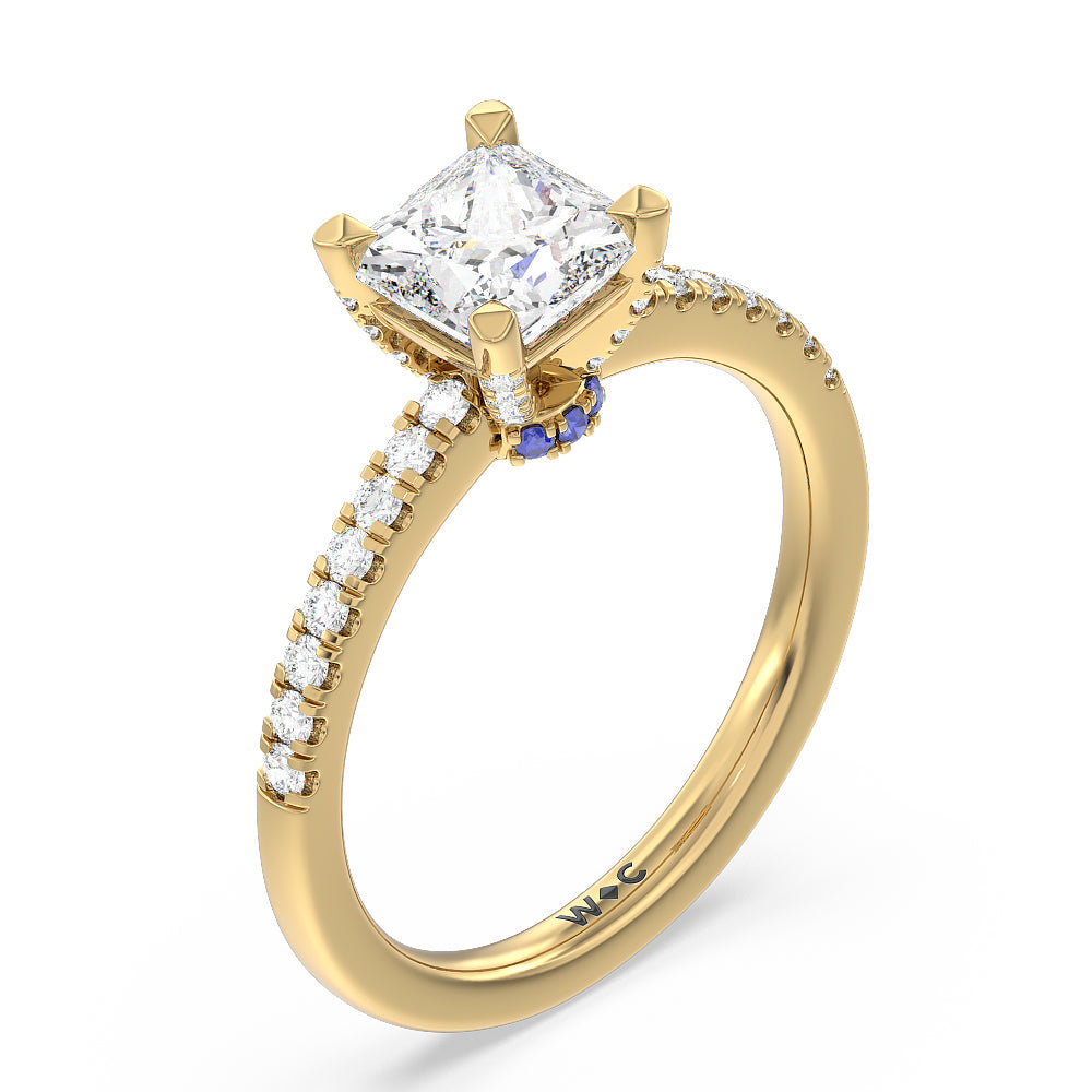 Something Blue Veronica Spire Under Halo Engagement Ring with Princess Cut Diamond in 14KT Yellow Gold view 3
