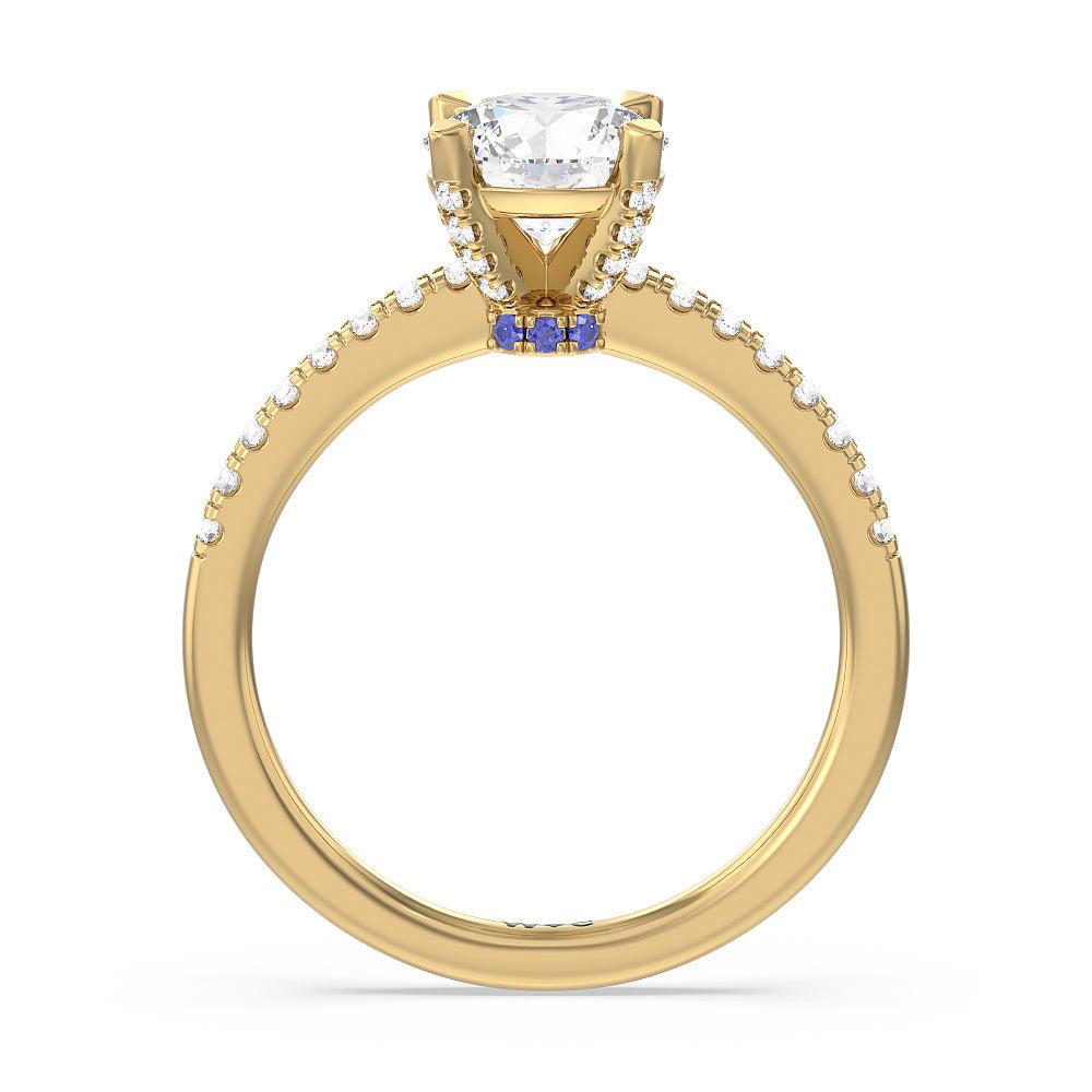 Something Blue Veronica Spire Under Halo Engagement Ring with Round Cut Diamond in 14KT Yellow Gold view 2
