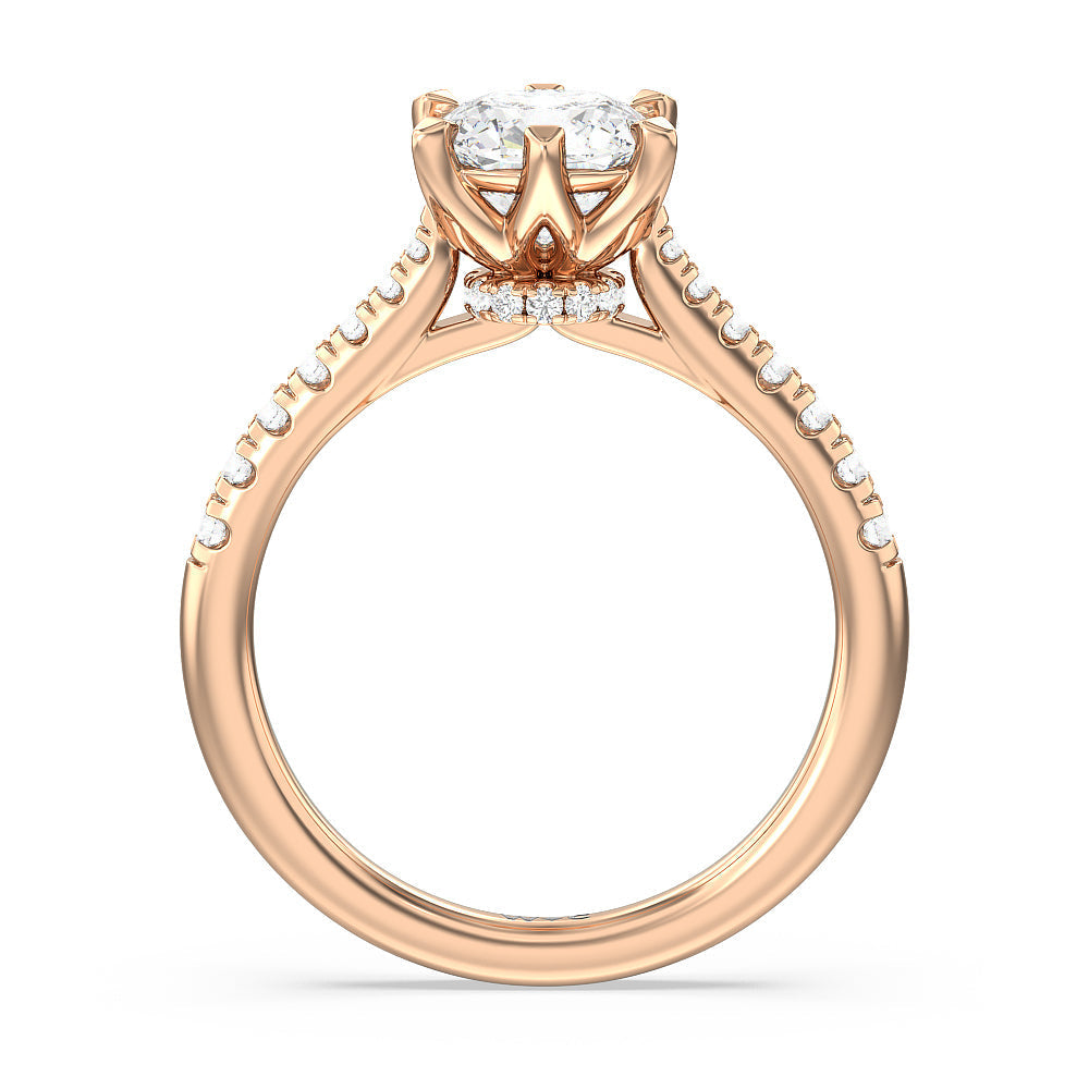 Classic Pave Under Halo Engagement Ring with Cushion Cut Diamond in 14KT Rose Gold view 2
