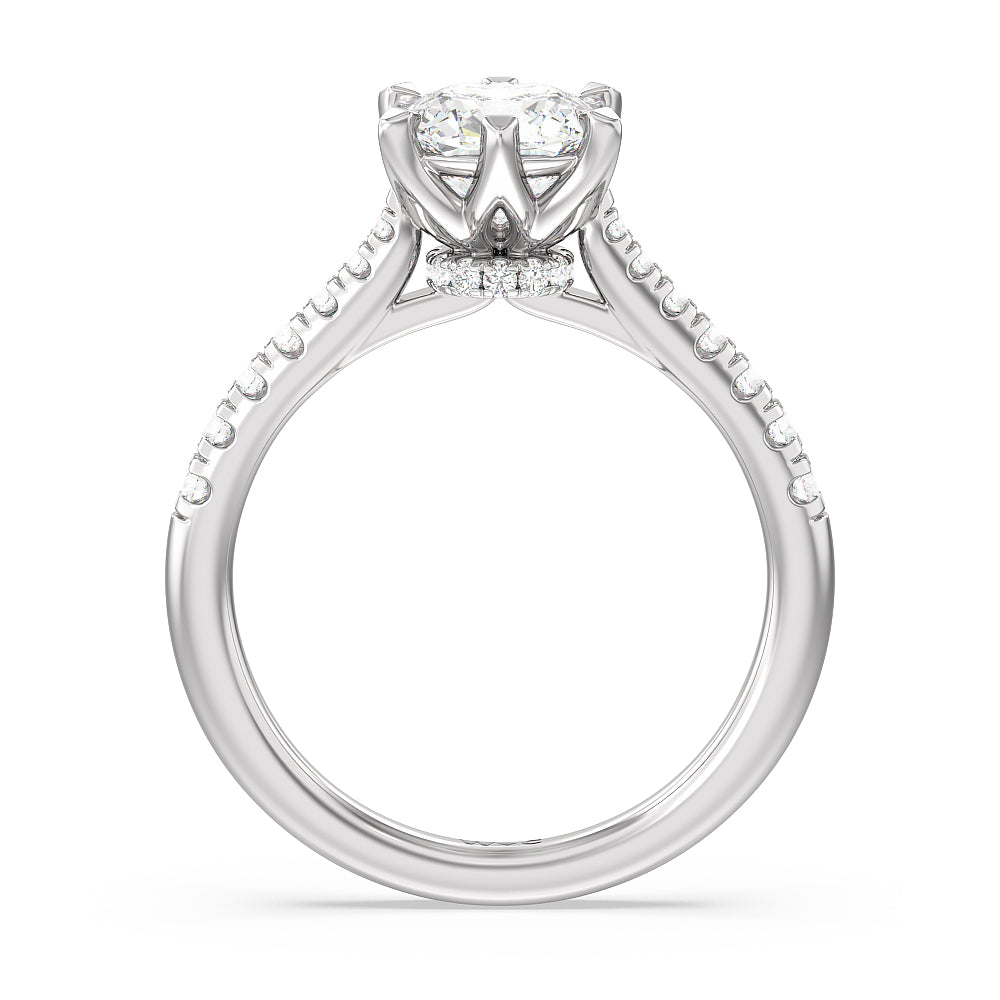 Classic Pave Under Halo Engagement Ring with Cushion Cut Diamond in 14KT Platinum view 2
