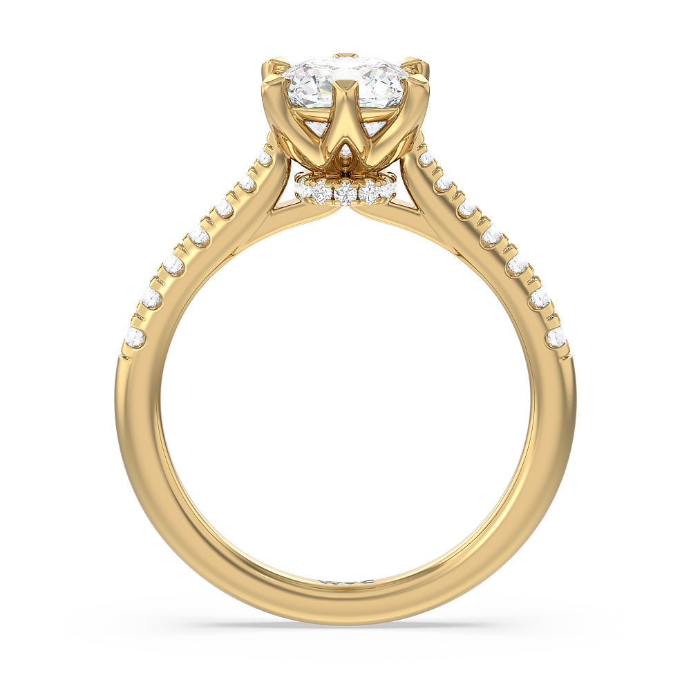 Classic Pave Under Halo Engagement Ring with Cushion Cut Diamond in 14KT Yellow Gold view 2
