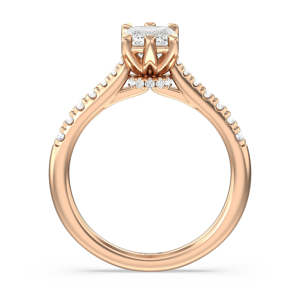 Classic Pave Under Halo Engagement Ring with Emerald Cut Diamond in 14KT Rose Gold view 2
