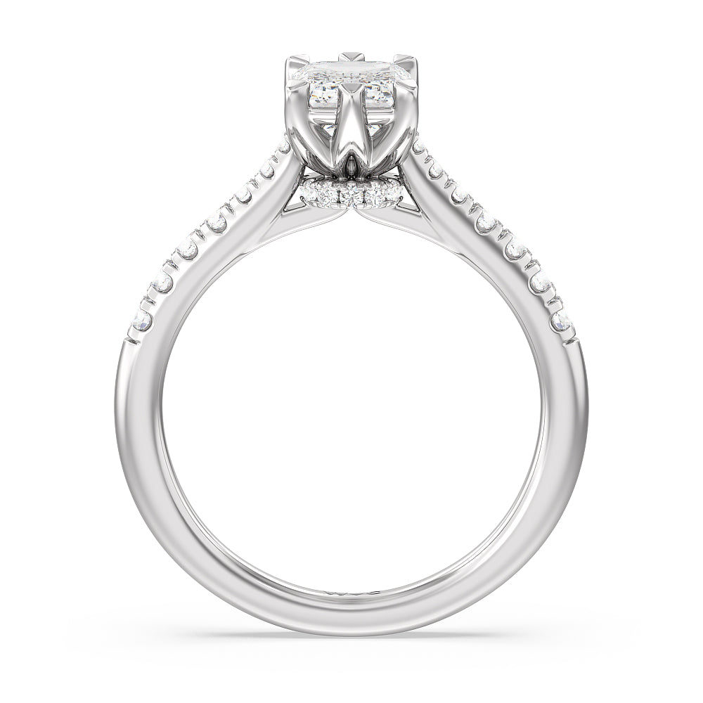 Classic Pave Under Halo Engagement Ring with Emerald Cut Diamond in 14KT Platinum view 2
