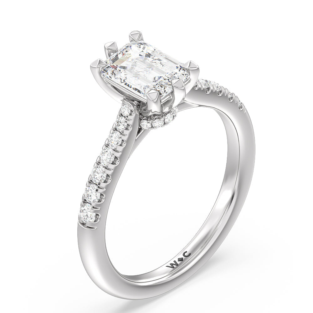 Classic Pave Under Halo Engagement Ring with Emerald Cut Diamond in 14KT Platinum view 3
