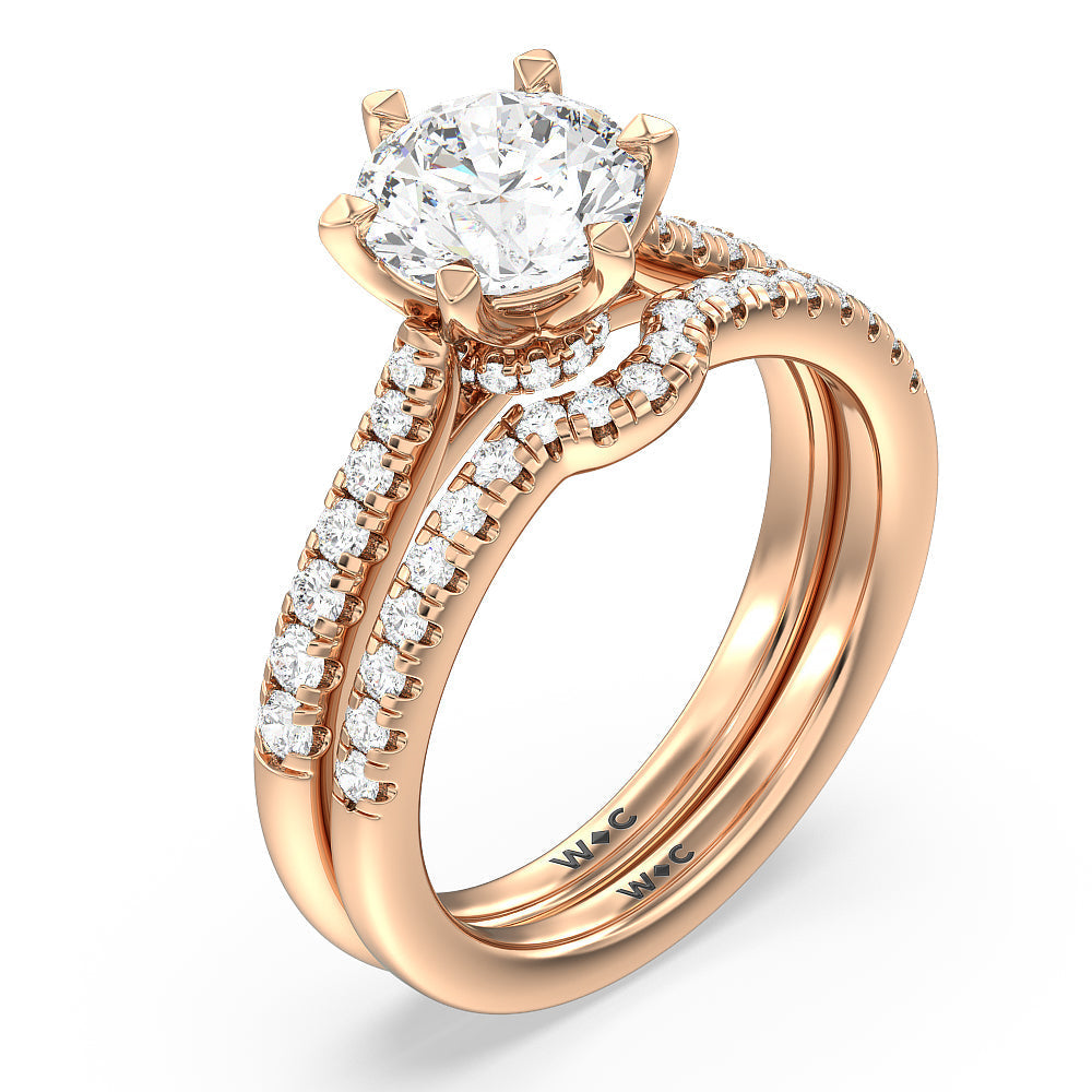 Classic Pave Under Halo Engagement Ring with Oval Cut Diamond in 14KT Rose Gold view 4
